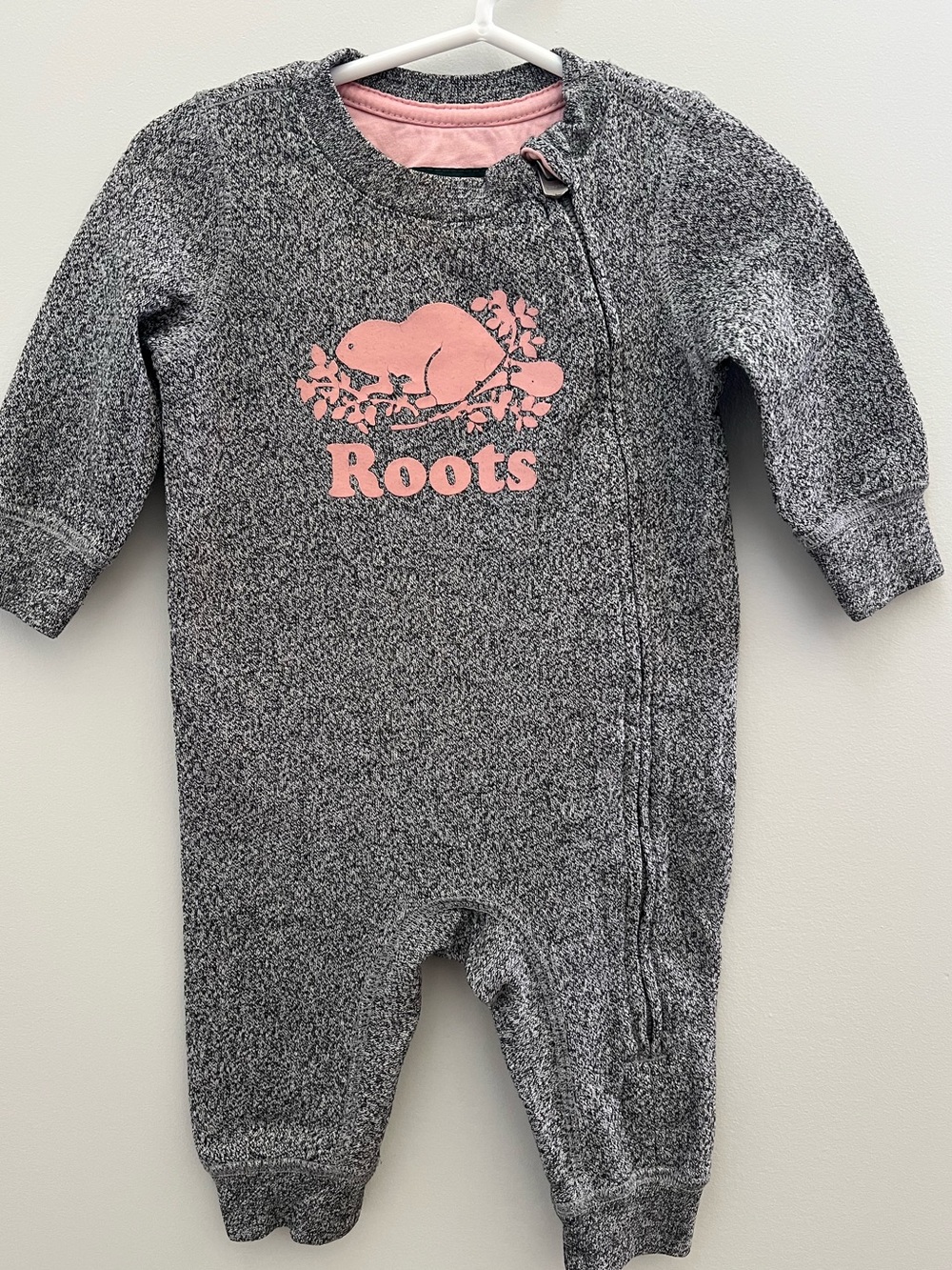 Roots Grey Kids One-Piece with Pink Logo